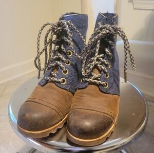 Sorel Womens Size 7 - 1964 Premium Denim Look Wedge Boot Bootie Blue Waterproof